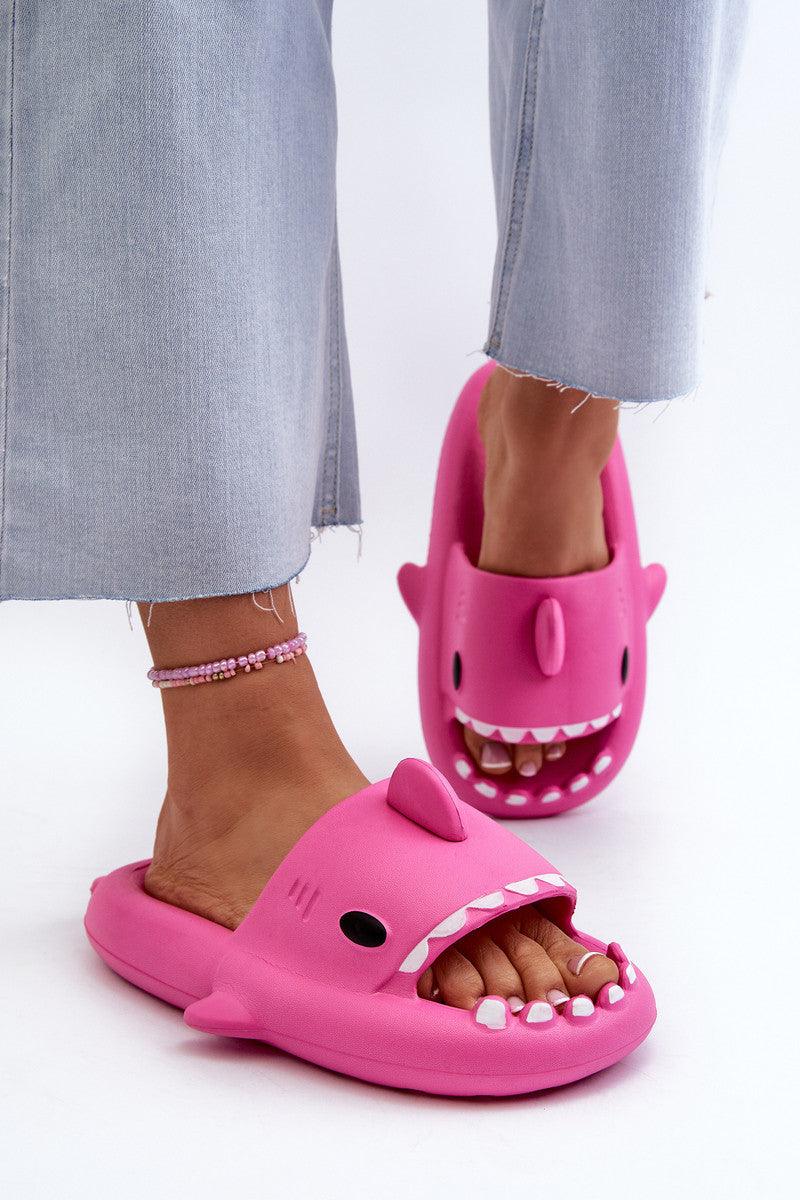 Fuschia Pink Shark Slides