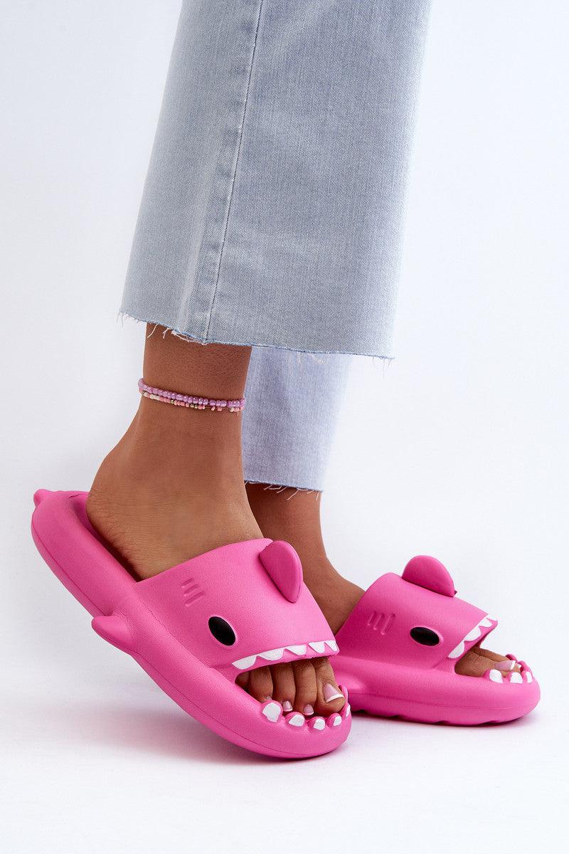 Fuschia Pink Shark Slides